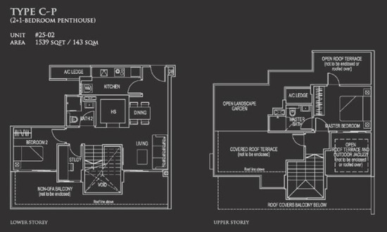26 Newton Floor Plan Penthouse 2 Bedroom + Study C-P