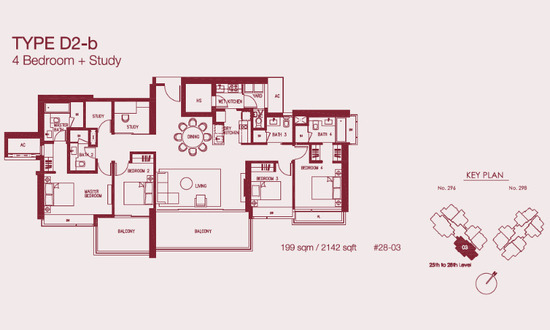 Concourse Skyline Floor Plan 4 Bedroom + Study D2-b