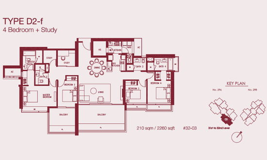 Concourse Skyline Floor Plan 4 Bedroom + Study D2-f