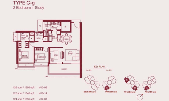 Concourse Skyline Floor Plan 2 Bedroom + Study C-g