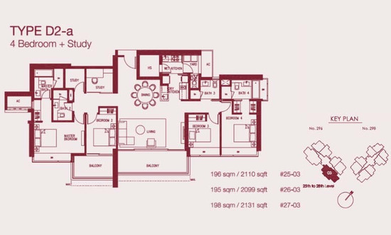 Concourse Skyline Floor Plan 4 Bedroom + Study D2-a