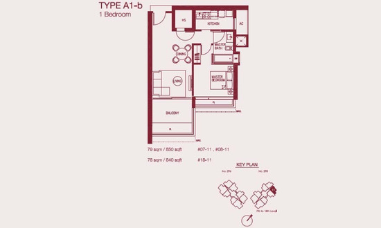 Concourse Skyline Floor Plan 1 Bedroom A1-b