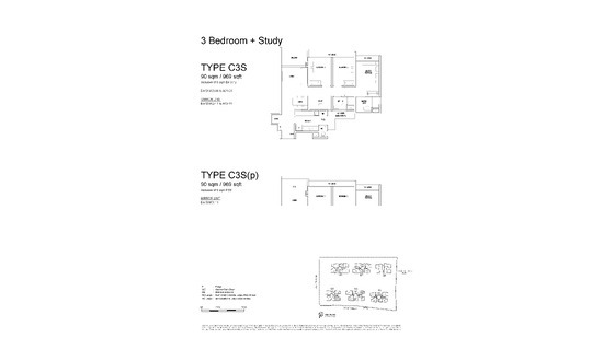 嘉乐轩 (Emerald of Katong) Floor Plan 3 Bedroom + Study C3S