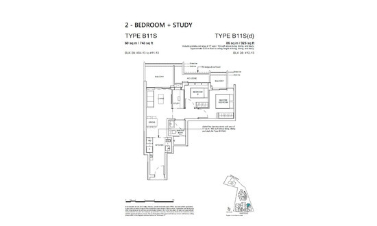 Haus On Handy Floor Plan 2 Bedroom + Study B11S(d)