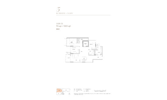 富轩阁 (OCHO) Floor Plan 3 Bedroom + Study C1