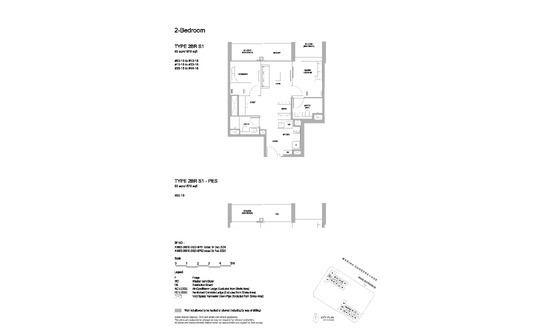 滨海花园一号 (One Marina Gardens) Floor Plan 2 Bedroom 2BR S1