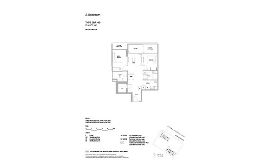 滨海花园一号 (One Marina Gardens) Floor Plan 2 Bedroom 2BR HS1