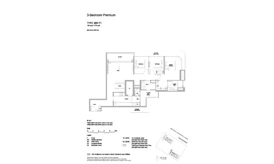 滨海花园一号 (One Marina Gardens) Floor Plan 3 Bedroom Premium 3BR P1