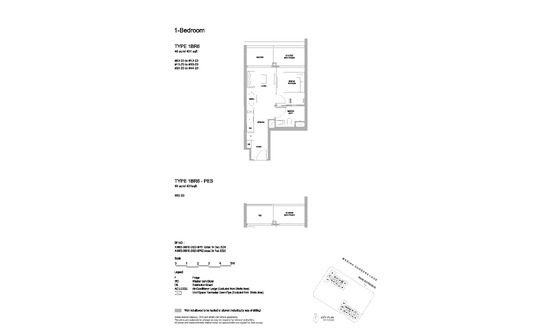 滨海花园一号 (One Marina Gardens) Floor Plan 1 Bedroom 1BR6