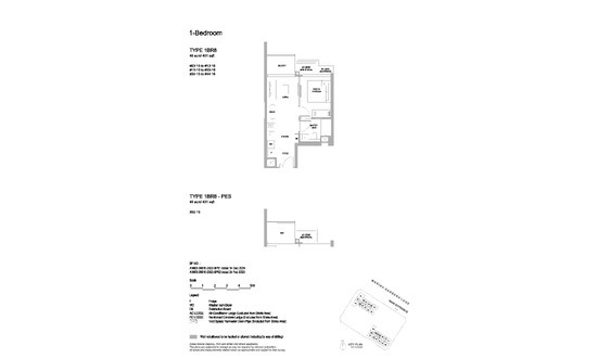 滨海花园一号 (One Marina Gardens) Floor Plan 1 Bedroom 1BR8