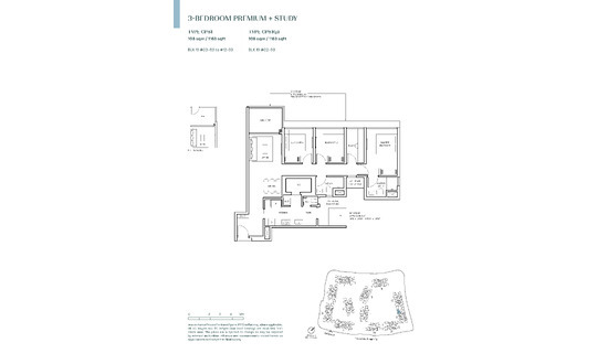 Parktown Residence Floor Plan 3 Bedroom + Study Premium CPS1