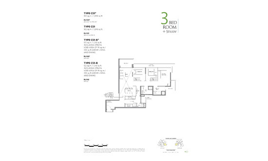 嘉湖庭 (The LakeGarden Residences) Floor Plan 3 Bedroom + Study CS1